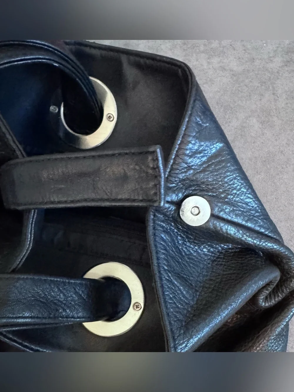 G.H. Bass & Co. Black Leather Shoulder - Backpack Bag with Silver Accent